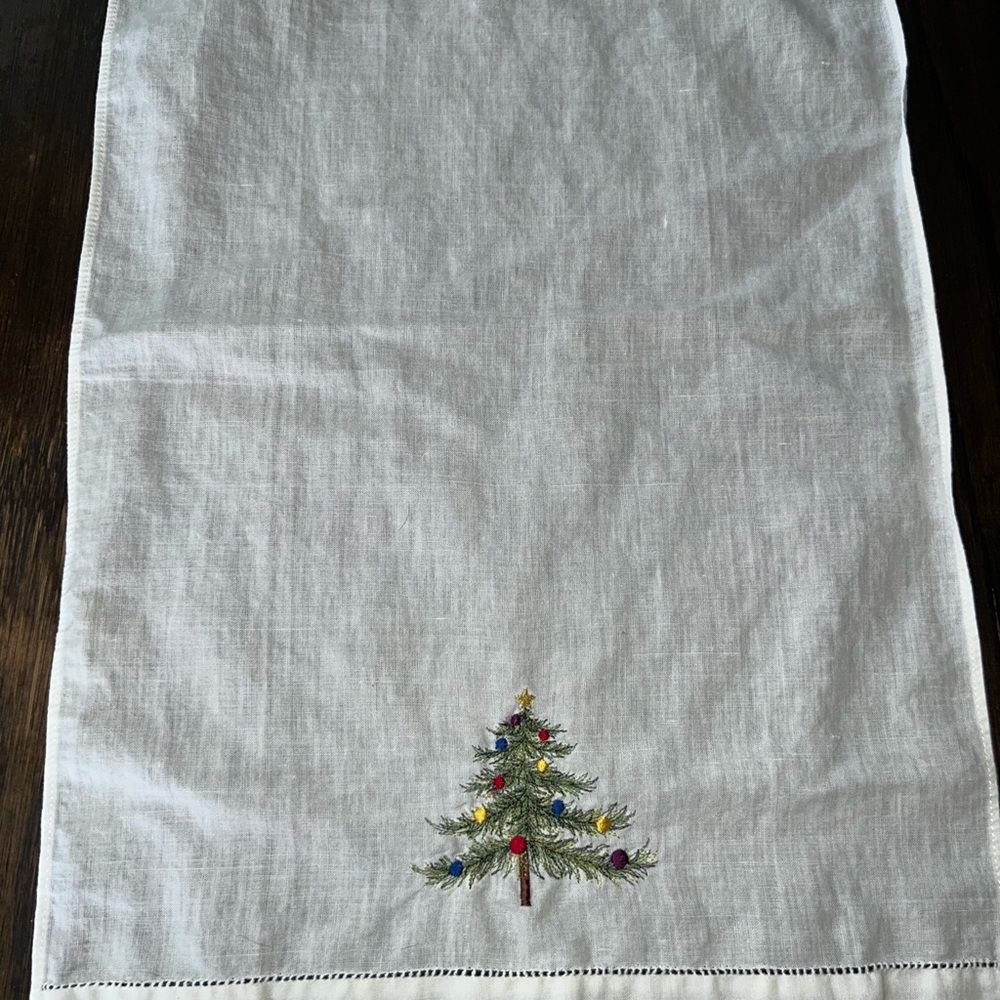Embroidered Christmas Tree Linen Towel